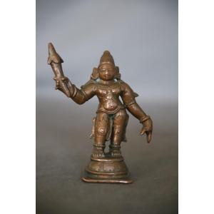 Small Indian Bronze Depiction Of Skanda - South India, 19th Century Or Earlier