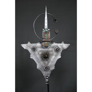 Large Moroccan Enameled Silver Fibula - Ait Ouaouzguit Tribe - Morocco 19th - Early 20th Century