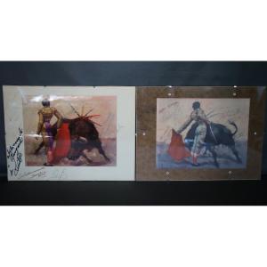 Bullfighting: 2 Signed Prints Of Hemingway And Great Bullfighters And Matadors (1950-60)