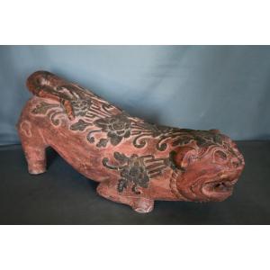 Large Wooden Sculpture Of A Red And Black Tiger - Indonesia, Bali, 19th-early 20th Century