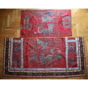 Two Silk And Cotton Embroideries - China Or Vietnam, Circa 1900