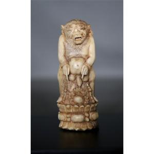 Carved Bone Kris (dagger) Handle Depicting A Demon - Indonesia, 19th Century
