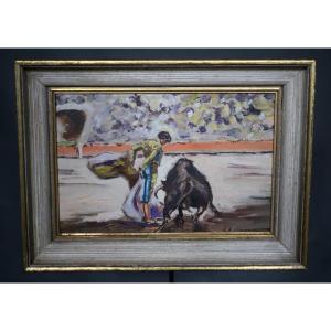 Painting Of A Bullfighting Scene - Rafael Simarro (born In 1928) 