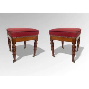 Pair Of Mahogany Stools, Restoration Period