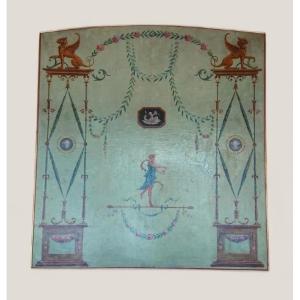 Oil On Canvas Mounted On Panel With Pompeian Decoration. Early 19th Century.