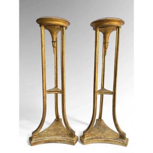 Pair Of Gilded Wooden Stands. Late 18th Century, Italy.