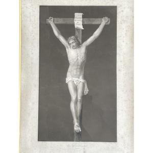 Christ On The Cross After Dürer. 19th Century Engraving.
