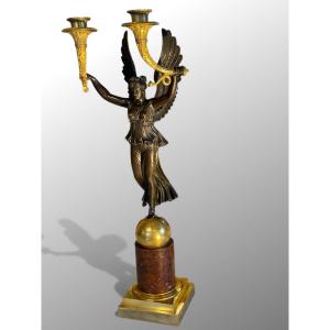 Patinated And Gilded Bronze Candelabra. First Empire Period.