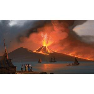 Italian School, Naples Circa 1830 "vesuvius, Nocturnal Eruption" Gouache