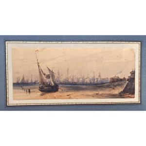 Wyld William (1806-1889) "view Of Calais" Watercolour, Signed