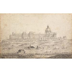 Perelle Gabriel (1604-1677) "la Salpêtrière In Paris" Pen And Ink Drawing