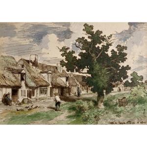 Hervier Adolphe (1818-1879) "cottages" Pen And Watercolor Drawing, Monogrammed And Dated