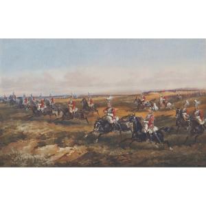 Norie Orlando (1832-1901) "the Galloping British Cavalry" Gouache, Signed