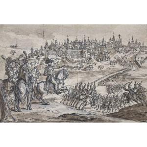 Desrais Claude-louis (1746-1816) "napoleon And His Generals" Drawing/pen And Brown Wash