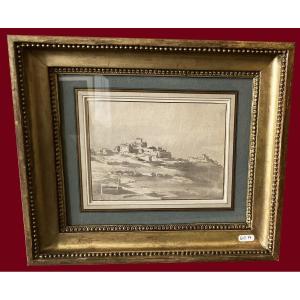 De Boissieu Jean-jacques (1736-1810)"view Of Garigliano, Italy" Drawing/pen, Gray Wash, Frame