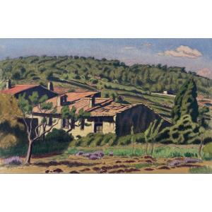 Guilloux Charles (1866-1946) "landscape" Drawing In Black Pencil And Watercolor, Signed