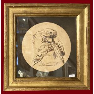 Vincent François-andré (1746-1816) "portrait-load Of Pierre Rousseau" Drawing/pen, Signed,dated