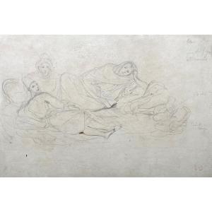 Delacroix Eugène (1798-1863) "moroccans Lying Down" Drawing/black Pencil, Provenance/stamp