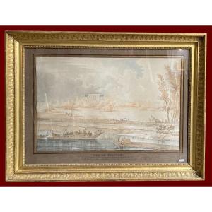 Bourjot Ferdinand (1768-1838) "view Of The Château De Beauvoir In Evry" Drawing/brown Wash, Watercolor