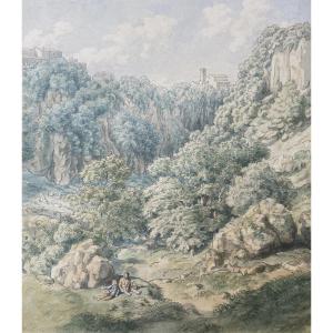 Flemish School Late 18th "civita Castellana" Drawing/pen, Watercolor,attrib./jacob Phil.hackert