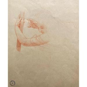 Ferrier Gabriel (1847-1914) "woman Leaning Holding A Stick" Drawing In Red Chalk, Stamp