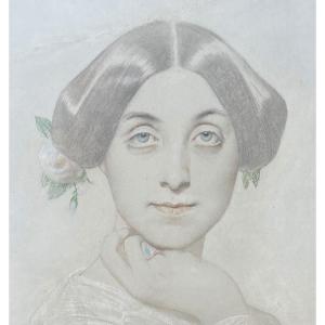 Amaury-duval Eugène-emmanuel (1808-1885) "portrait Valentine De Laborde" Drawing, Signed And Dated