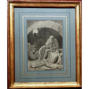 French School Late 18th "mythological Subject" Pen Drawing And Gray Wash