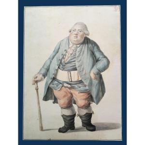 English School Late 18th Century "portrait Of A Man" Watercolor, Provenance, Stamp