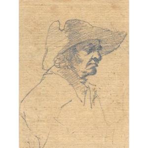 De Boissieu Jean-jacques (1736-1810) "man With A Hat" Drawing In Black Chalk, Annotated