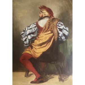 French School 19th Century "renaissance Character Seated From Behind" Oil On Paper