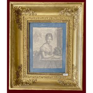 Franque Joseph (1774-1833) "presumed Portrait Of Queen Hortense" Drawing/black Pencil, Monogrammed