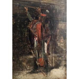 French School Circa 1830 "a Hussar" Oil On Panel