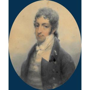 English School Circa 1840 "portrait Of A Man" Drawing In Black Chalk And Highlighted With White