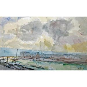 Albert Lebourg (1849-1928) "view Of Rouen" Watercolor, Signed And Located