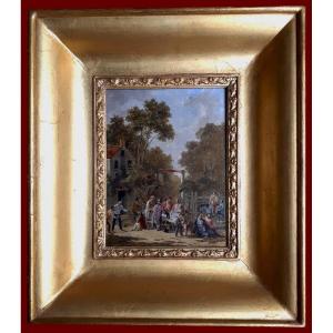 Rotta Antonio (1828-1903) Italian School "village Scene" Oil On Panel, Signed, Frame