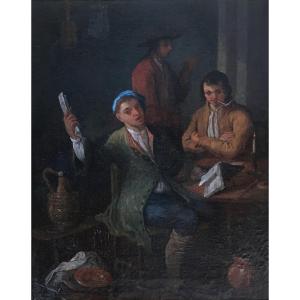 Van Der Cabel Adriaen (1631-1705) "characters In A Tavern" Oil On Canvas, 19th Century Frame