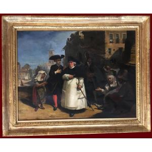 Bard Jean-auguste (1812-1862) "street Scene In Naples" Oil On Canvas, Signed, 19th Century Frame