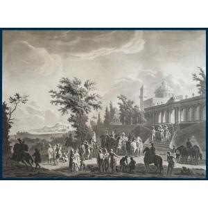 Parisot Pierre-alexandre (1750-1820) "aeneas & Dido Going Hunting" Drawing/pen, Wash, Signed