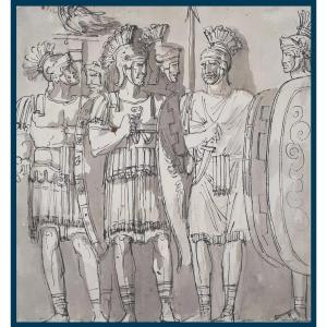 French School Late 18th-early 19th "neoclassical Scene" Drawing In Pen And Gray Wash