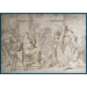 Sole Giovanni Giuseppe Dal (1654-1719) "subject Taken From Ancient History" Drawing/wash, Signed