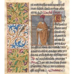 French School Late 15th Century "saint Loup, Bishop Of Sens", Illumination, Ink And Gouache/velum