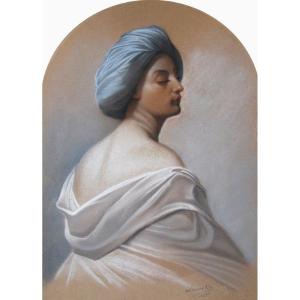 Lauret Emmanuel Joseph (1809-1882) "an Oriental" Pastel Drawing, Signed And Dated, 19th Century Frame
