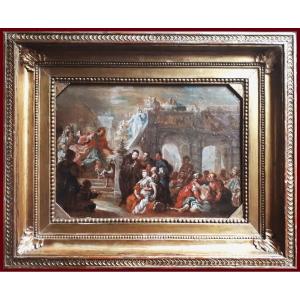 Italian School, Naples Early 18th "episode  From The Life Of A Saint" Oil/panel, 19th Frame
