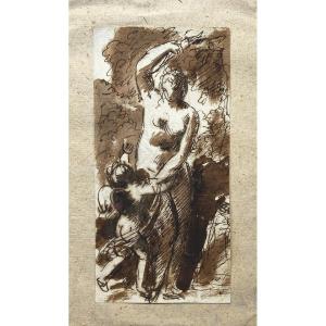 Baron Gerard François-pascal-simon (1770-1837) "helen And Cupid" Drawing/pen And Brown Wash