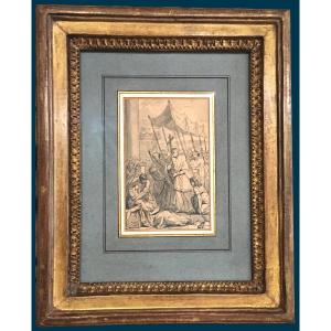 David Jacques Louis (1748-1825) Attrib To "procession Of A Bishop" Drawing/pen,gray Wash,signed