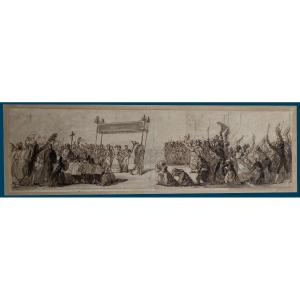 French School Early 19th Century "l'acclamation" Drawing In Pen And Brown Wash