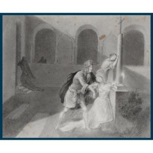 De Beauharnais Hortense (1783-1837) Or La Reine Hortense "historical Scene"drawing/black Pencil