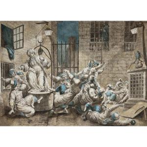 Parizeau Philippe-louis (1740-1801) "turkish Orgy Or The Truth Comes Out Of The Well" Drawing/pen, Wash