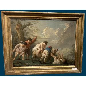 French School Early 18th Century "pair Of Pendant Bambochades" Oil On Copper, Early 19th Frame