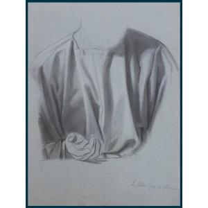  Pichon Auguste (1805-1900) Student Of Ingres "study Of Drapery" Drawing/black Pencil,annotated